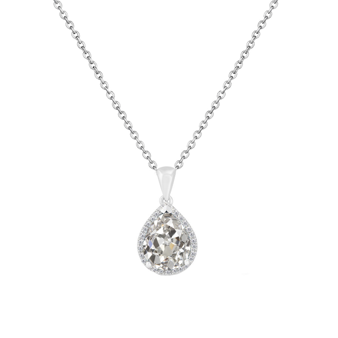 Gold Diamond Necklace 1.50 Carats Pear Old Miner 14K 