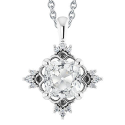 Gold Natural Earth Mined Diamond Pendant Cushion Old Cut 6 Carats 14K Necklace & Bail