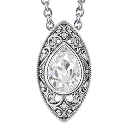 Gold Natural Earth Mined Diamond Pendant Necklace Pear Old Miner Bezel Set 3 Carat Jewelry