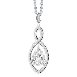 Gold Genuine Natural Earth Mined Diamond Pendant Prong Set Round & Pear Old Mine Cut 2.50 Carats