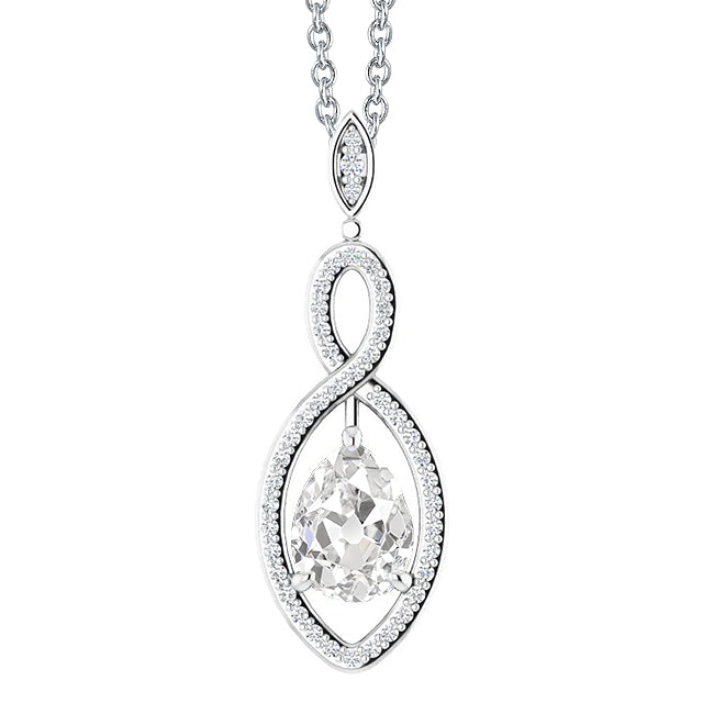Diamond Pendant Prong Set Round & Pear Old Mine Cut