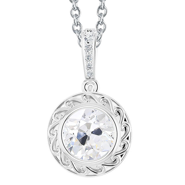 Gold Diamond Pendant Round Old Cut With Bail