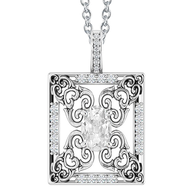 Diamond Pendant Round & Oval Old Mine Cut