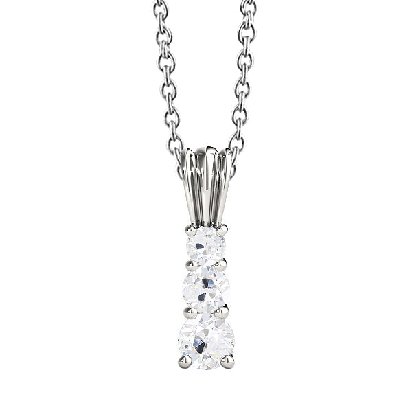 Gold Diamond Pendant Three Stone Old Miner Prong Set 