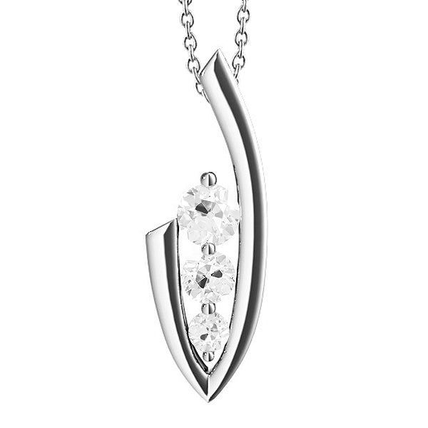 Gold Diamond Pendant Three Stone Old Miner V Shape