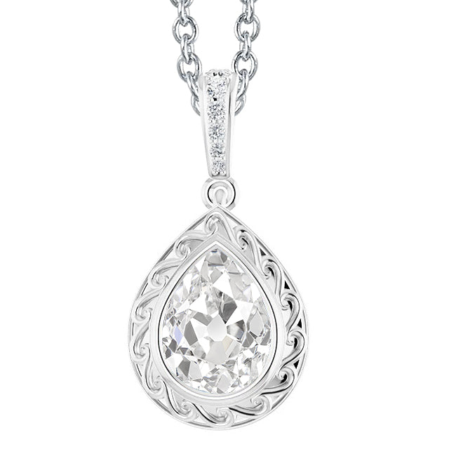 Diamond Pendant With Bail Bezel Set Pear Old Miner