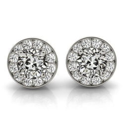 Gold Natural Real Diamond ( Not Lab Grown ) Stud Earrings 6.25 Ct Halo Round Old Mine Cut