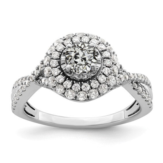 Old Miner Cut Diamond Gold Double Halo Ring 