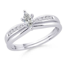 Gold Engagement Old European Marquise Natural Earth Mined Diamond Ring Set 1.75 Carats