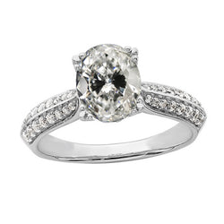 Gold Engagement Ring Oval Old European Natural Earth Mined Diamond 5 Carats Pave Set