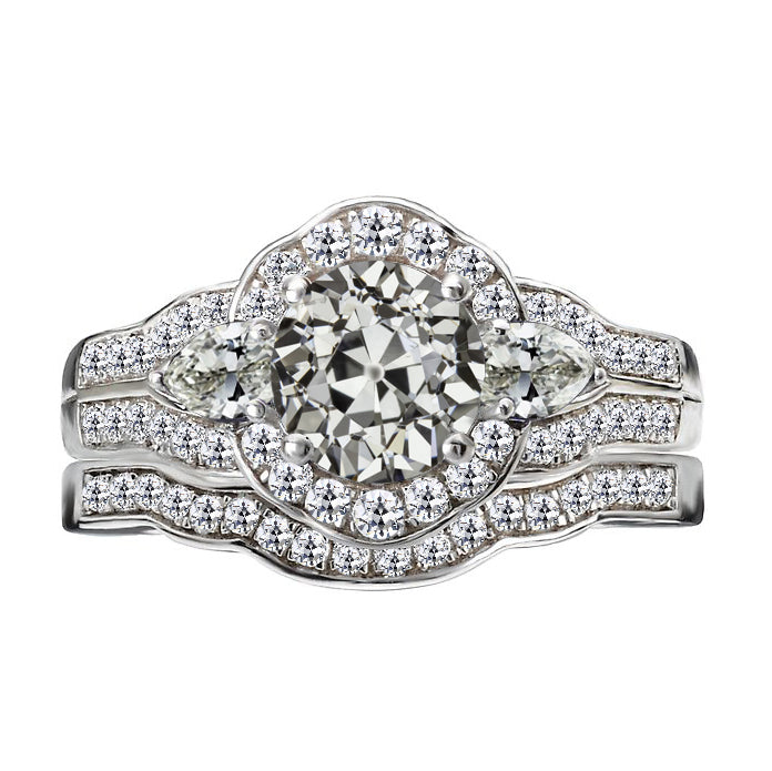 Gold Engagement Ring Set Old Miner Cut Diamond