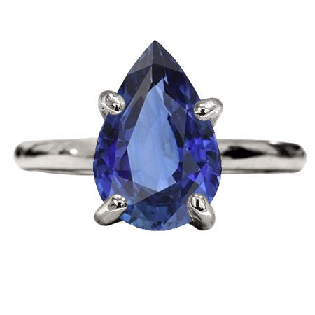 Gold Gemstone Ring 3 Carats Pear Sri Lankan Sapphire