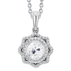 Gold Halo Natural Earth Mined Diamond Pendant Bezel Round Old Miner Flower Style 3 Carats