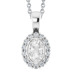 Gold Halo Natural Earth Mined Diamond Pendant Bezel Set Oval Old Miner 5.50 Carats