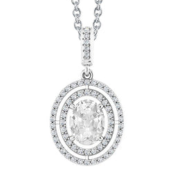 Gold Halo Genuine Natural Earth Mined Diamond Pendant Round & Oval Old Mine Cut 4 Carats