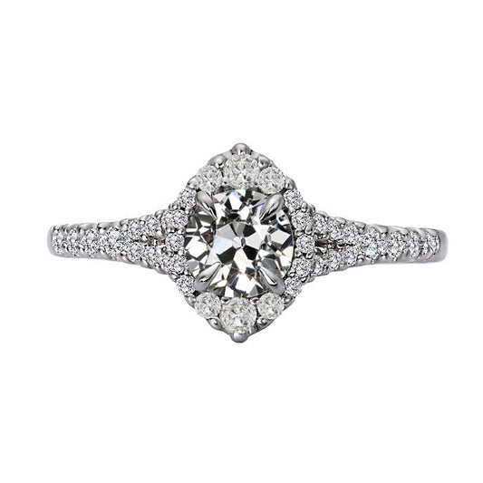 Gold Halo Engagement Ring Old Miner Cut Diamond