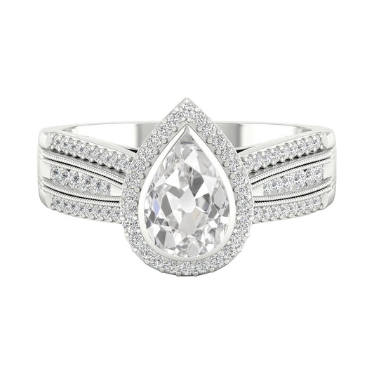 Gold Halo Old Miner Pear Diamond Ring