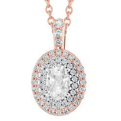 Gold Halo Oval Old Mine Cut Natural Earth Mined Diamond Pendant 6 Carats Two Tone