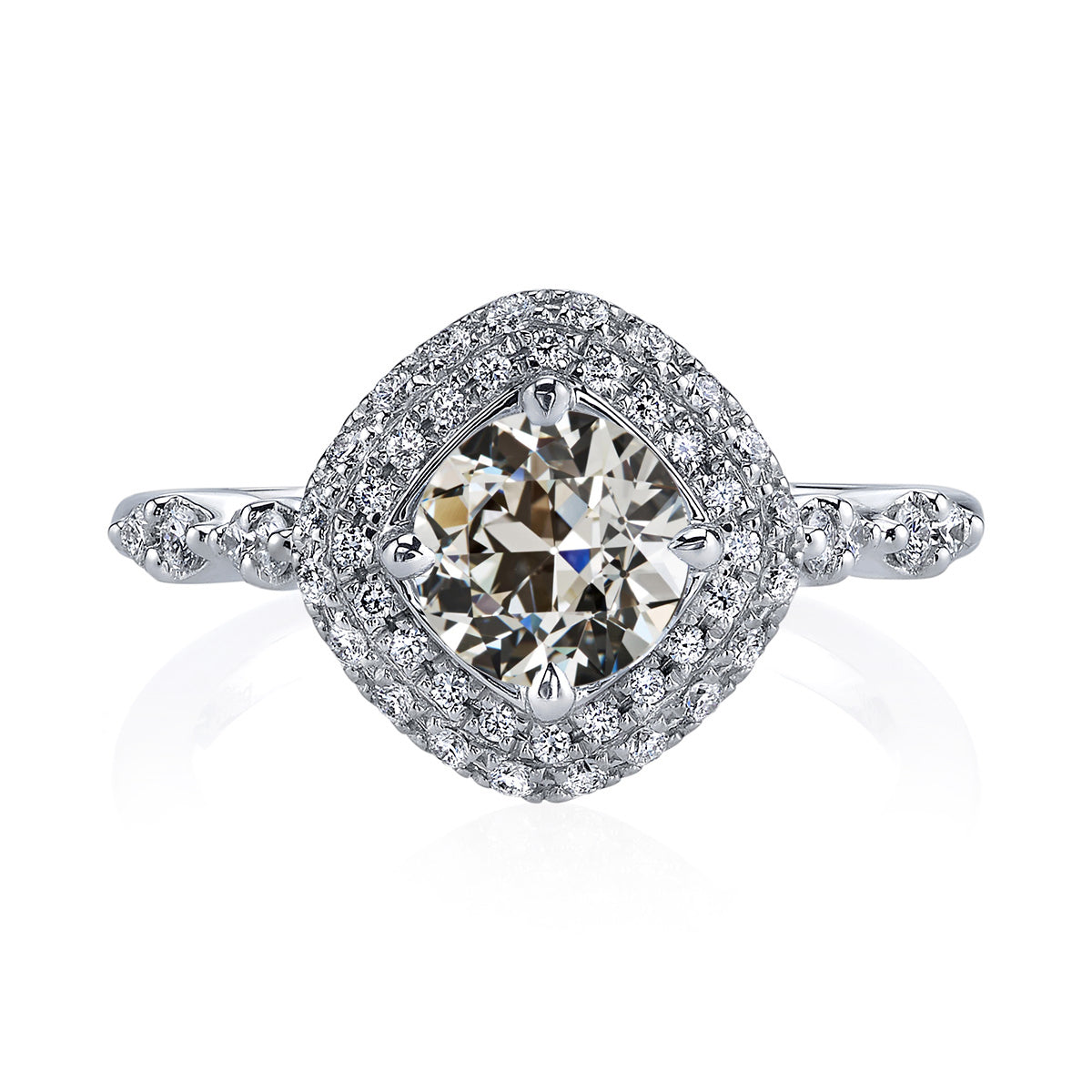 Gold Halo Round Old Miner Diamond Ladies Ring