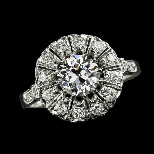 Gold Halo Wedding Ring Round Diamond Old European