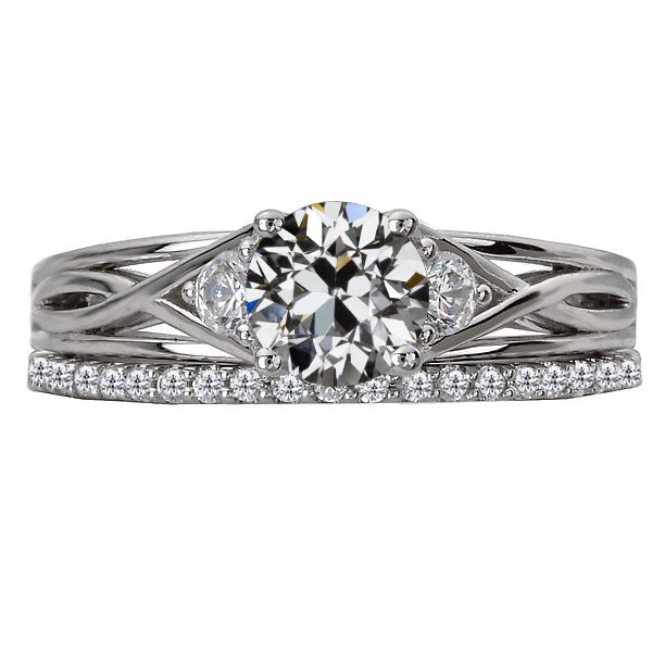 Lady’s Unique Style White Sparkling Weeding Engagement White gold  Ring Set Round Old Mine Cut Diamond