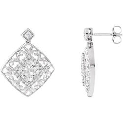 Gold Old Cut Cushion Diamond Halo Drop Earrings Antique Style 4 Carats