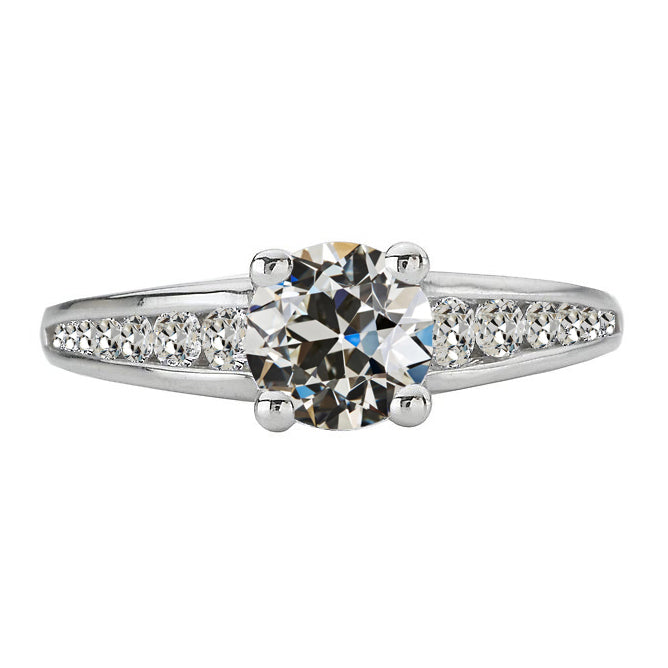 Fancy Lady’s Sparkling Vintage Style White Gold Weeding Anniversary   Gold Old Miner Cut Diamond Ladies Ring Channel Set