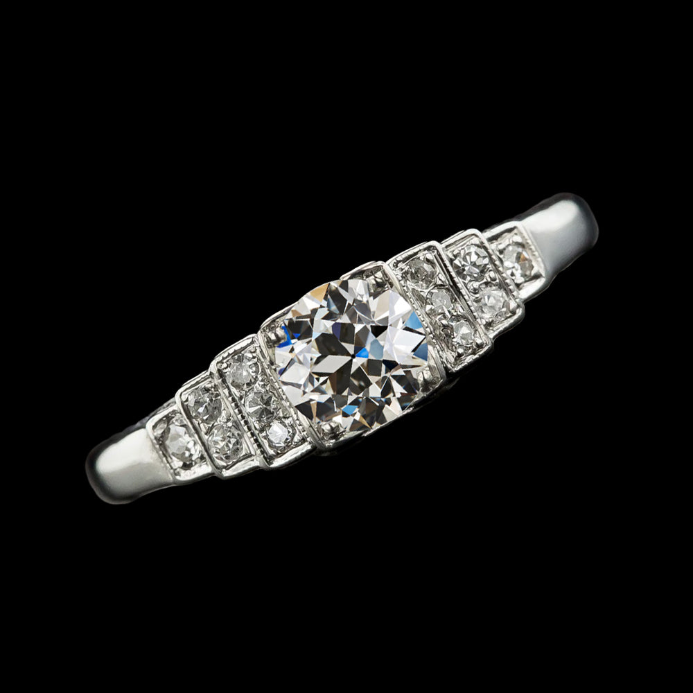 White Gold Old Cut Round Diamond Ring With Steps Jewelry