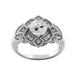 Real  Gold Old Cut Round Diamond Wedding Ring Milgrain Shank 3 Carats