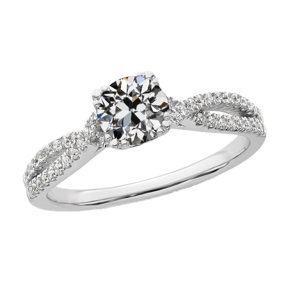 Ladies Wedding White Anniversary Gold Old Miner Cut Diamond Ring Pave Set