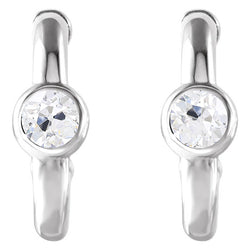 Gold Open Hoop Earrings 4 Ct Old Cut Bezel Set Natural Diamond