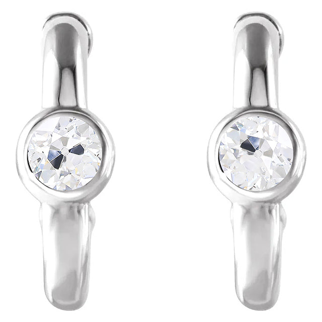  Gold Open Hoop Earrings 4 Ct Old Cut Bezel Set 