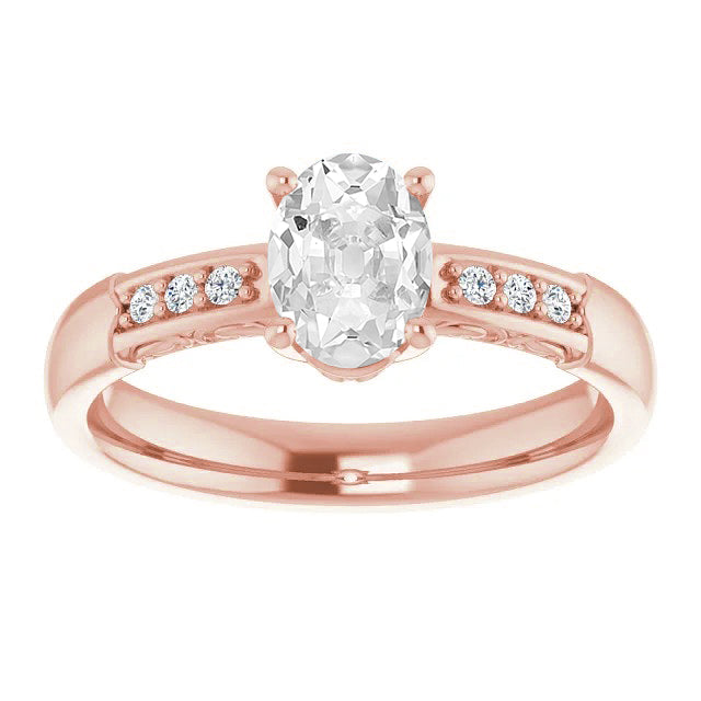 Gold Oval Old Mine Cut Diamond Ring