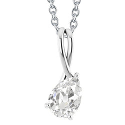 Gold Pear Old Cut Natural Earth Mined Diamond Slide Pendant 2.50 Carats Prong Set