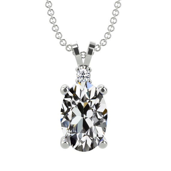 Gold Pendant Oval Old Cut 4.50 Ct Diamond Necklace