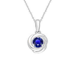Gold Round Blue Sapphire Pendant With Chain Women’s Jewelry 1 Carat