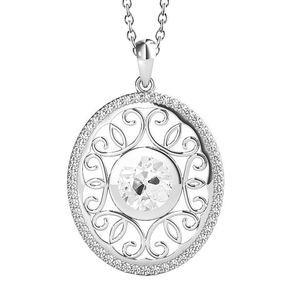 Gold Round Old Cut Antique Style Diamond Pendant
