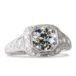 Gold Round Old Cut Natural Earth Mined Diamond Engagement Ring 2.50 Carats Milgrain Shank