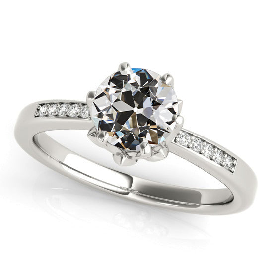 Gold Old Miner Cut Diamond Engagement Ring Prong Set