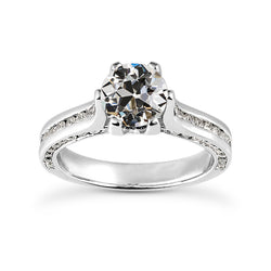 Gold Round Old Cut Natural Earth Mined Diamond Ring 6 Prong Channel Set 4.50 Carats