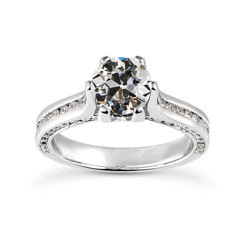 Antique Style White Elegant Gold Anniversary  Gold Round Old Cut Diamond Ring 