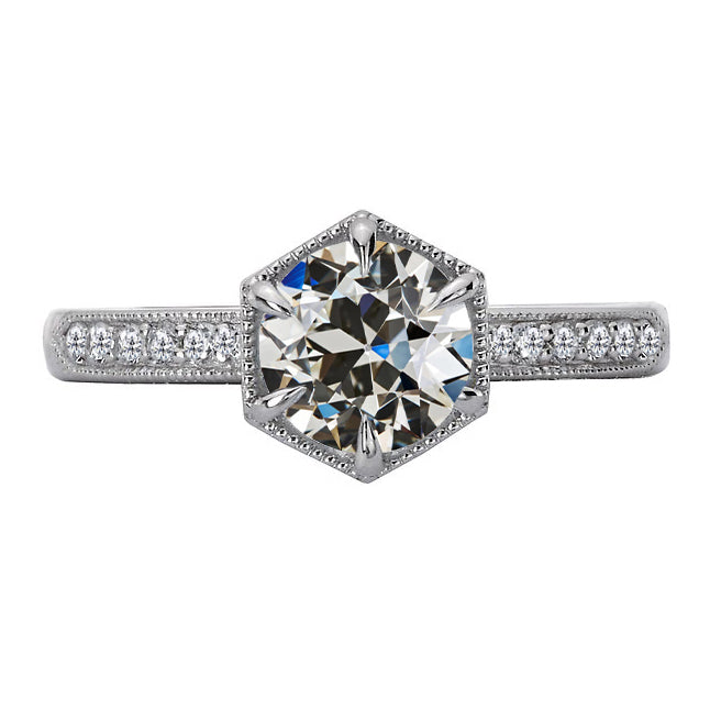 Fancy Lady’s Sparkling Vintage Style White Gold Weeding Anniversary   Gold Round Old Mine Cut Diamond Ring