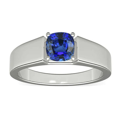 Gold Solitaire Cushion Ceylon Sapphire Gents Ring 1.50 Ct Jewelry
