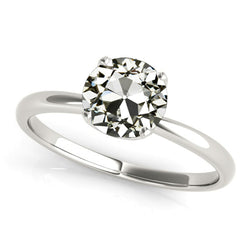 Gold Solitaire Ring Round Old Cut Natural Earth Mined Diamond Tapered Shank 2 Carats
