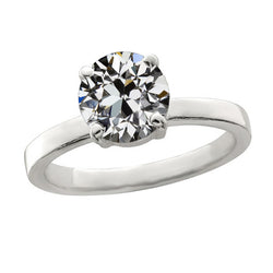 Gold Solitaire Ring Round Old Mine Cut Natural Earth Mined Diamond 4 Prong Set 2 Carats