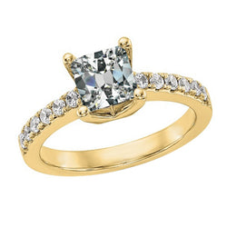 Gold Solitaire Ring With Accents Cushion Old Cut Diamond 4.50 Carats