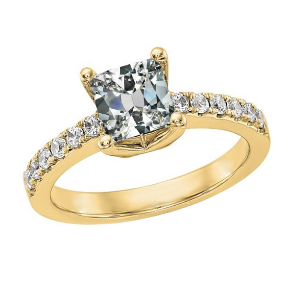 Yellow Gold Gold Solitaire Ring With Accents Cushion Old Cut