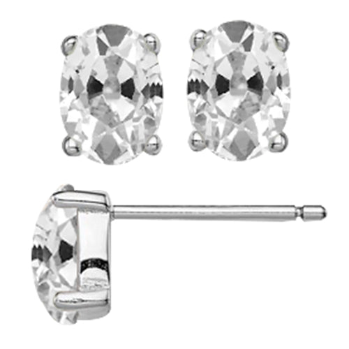 Gold Solitaire Stud Earrings Oval Old Miner Diamond 6 Ct. 