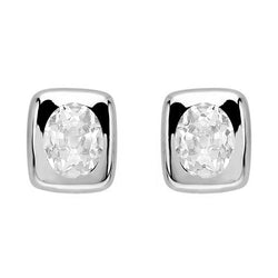 Gold Square Studs 6 Ct Natural Diamond Earrings Oval Old Miner