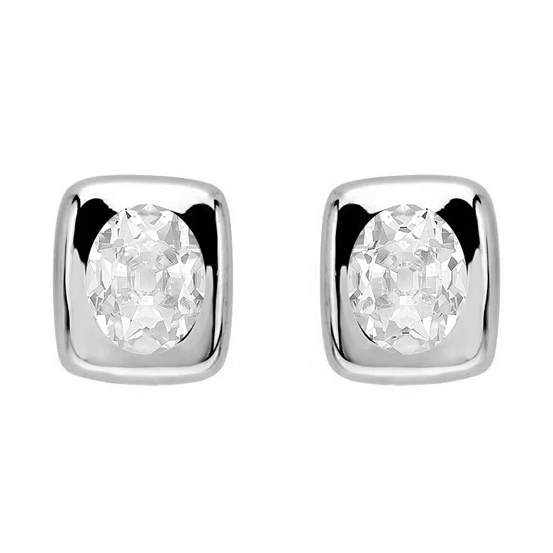 Gold Square Studs 6 Ct Diamond Earrings Oval Old Miner  